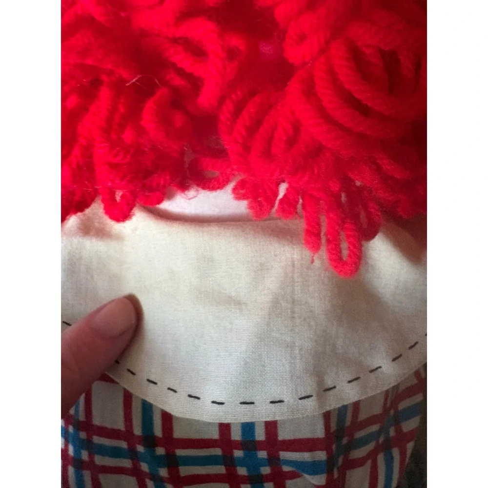 Handmade Raggedy Andy Cloth Doll Red Yarn Hair Plaid Shirt 24 Inch 2001 Vintage
